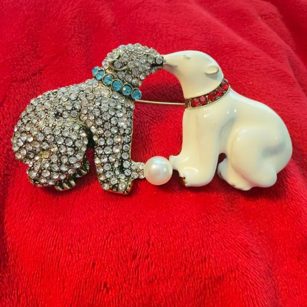 Polar Bear Brooch Rhinestone Enamel Statement Pin 3.25